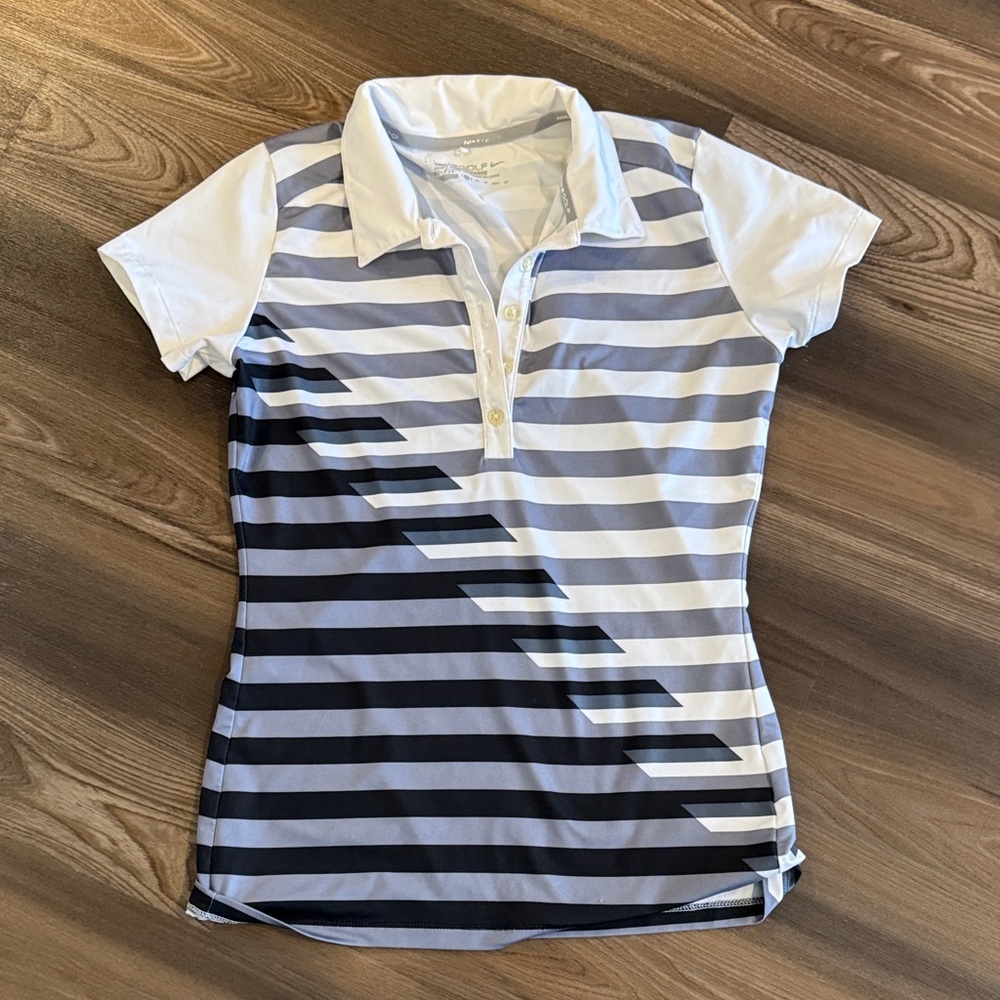 Nike Women's Striped Polo Shirt - Black and White